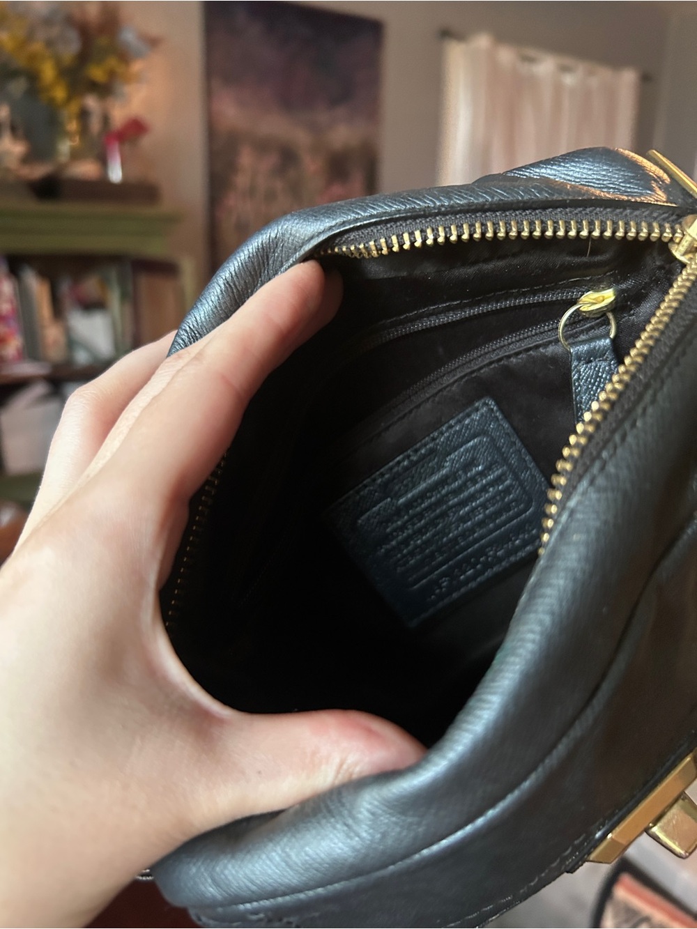 Coach Black Leather Crossbody with Gold-Tone Chain and Turn-Lock Closure - Picture 3 of 7